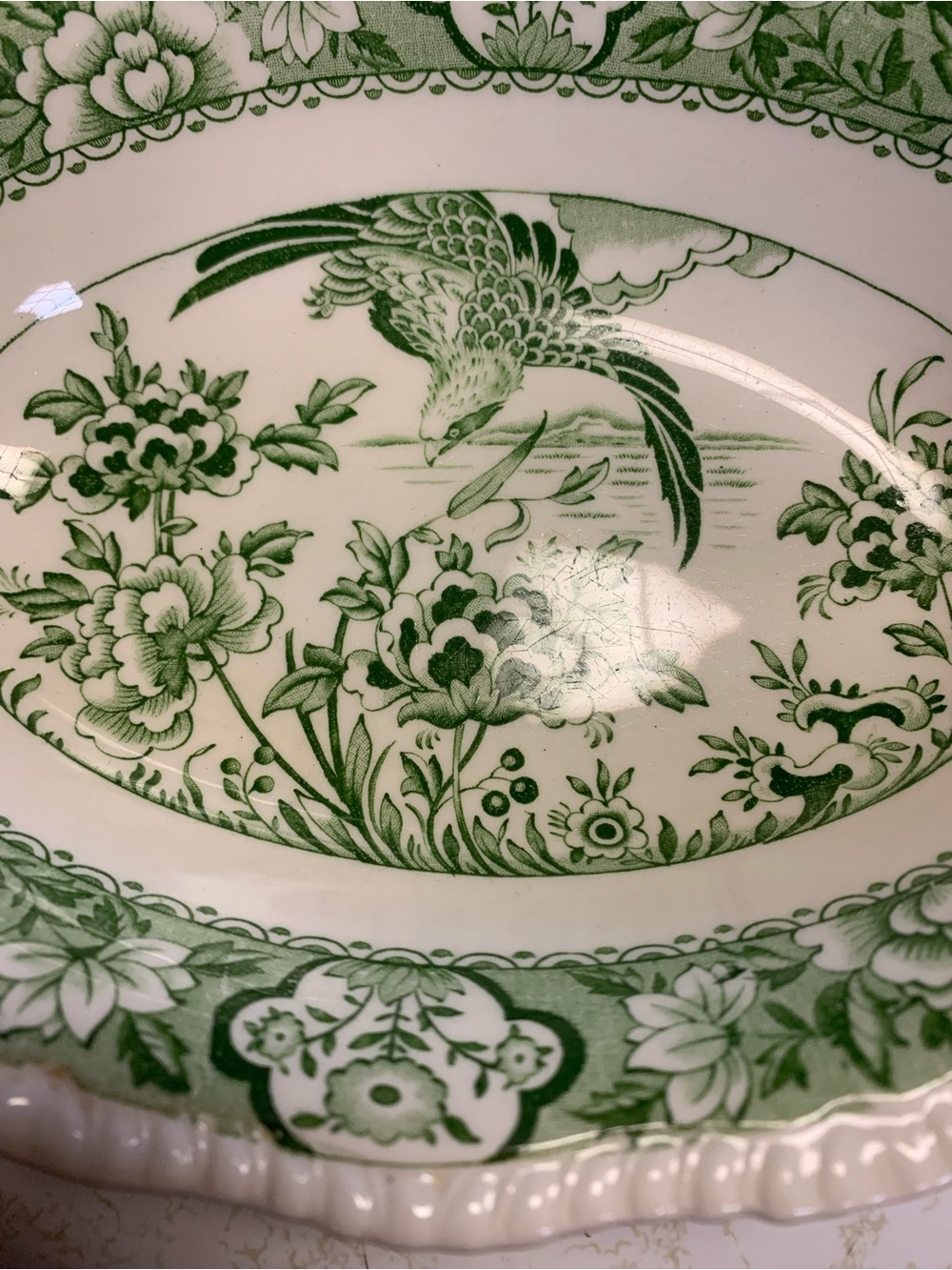 Vintage Aquila Wood & Sons Woods Ware Serving Dish - Off White with Green